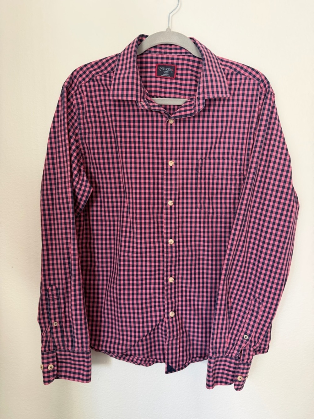 UNTUCKit Pink Gingham 100% Cotton Slim Fit Long-Sleeve Button Shirt Size L